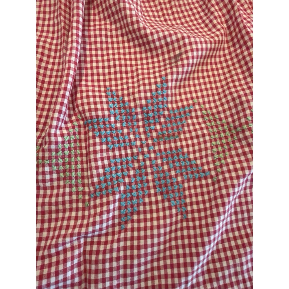 Vintage Hand Made Half Apron With Embroidery Red and White Check - Picture 5 of 9